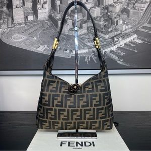 Fendi Zucca Vintage Y2k Shoulder Purse Bag Double Zipper